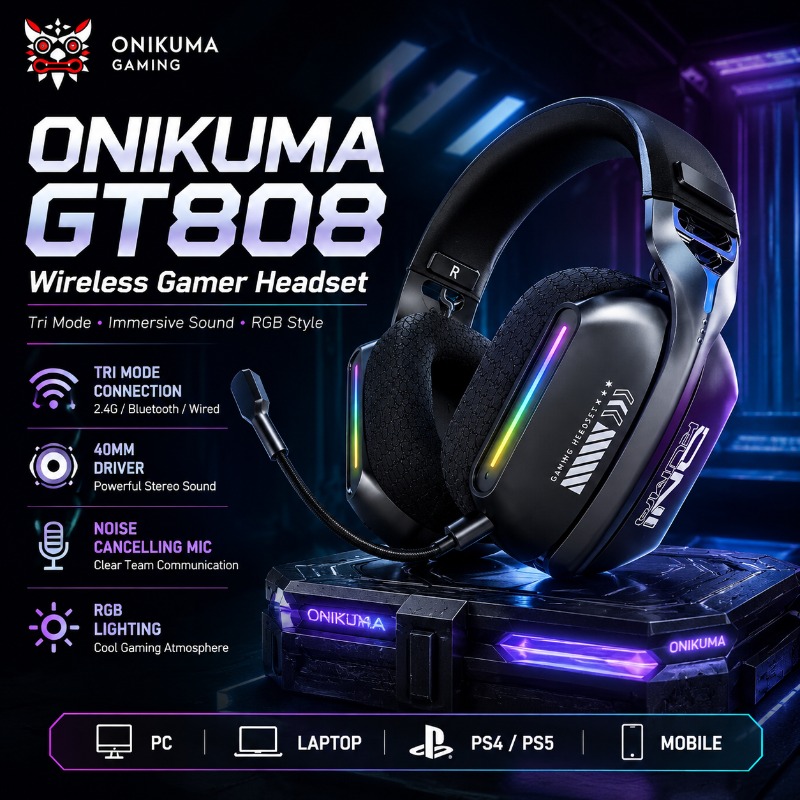 Gaming Headset Rgb - ONIKUMA GT808 Draadloze Gaming Headset Tri
