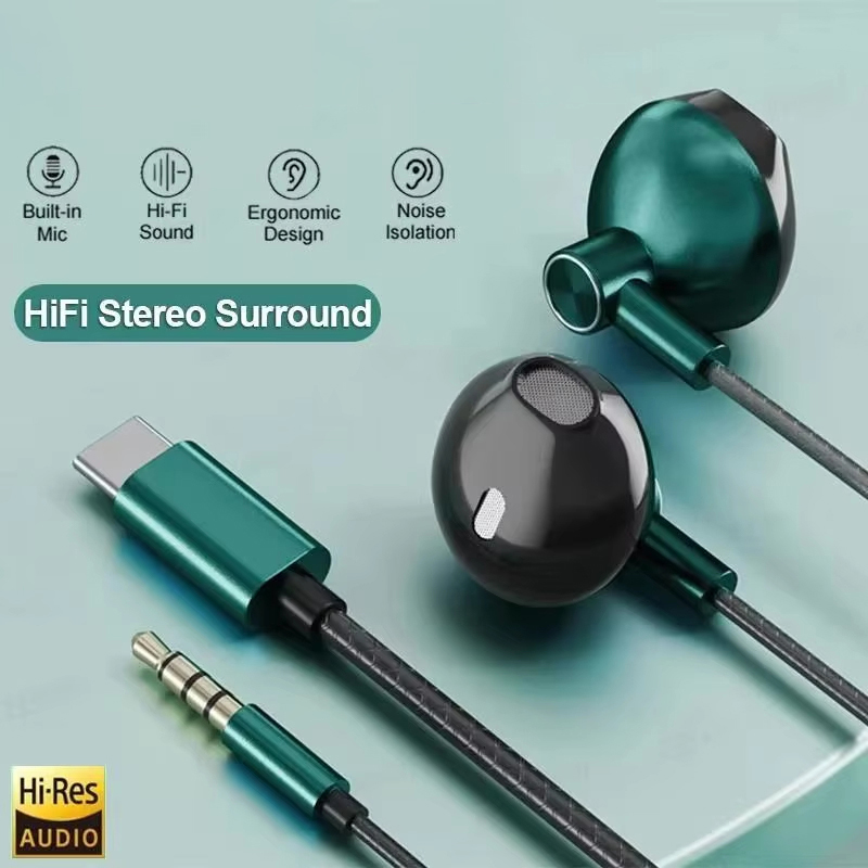 Wired Earphone Mic - Type C 3.5mm HIFI Stereo Bedrade